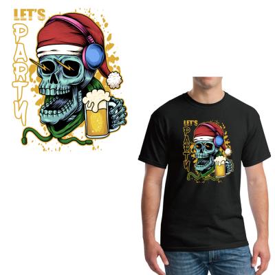 China MOQ 10pcs Garment Rub Resistant Christmas Heat Transfer Sticker Skull Heat Transfer Printing Custom Printing for sale