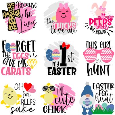 China Garment 2022 New Style Happy Easter Day Transfer Printing Bunny Eggs Hunt Heat Transfer Washable Stickers Custom Logo for sale