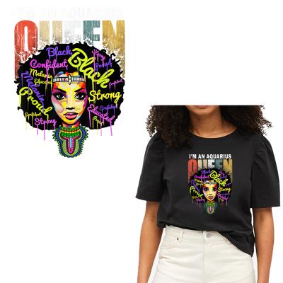 China Custom Garment Aquarius Queen Afro Girl Transfer Printing Plastisol Heat Transfer Sticker MOQ 10pcs Beautiful For Apparel Decoration for sale