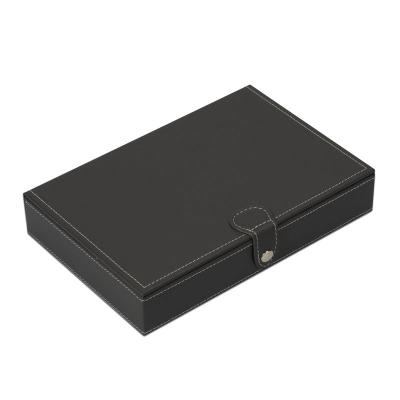 China Wearproof Luxury PU Black Leather Velvet Inside Storage Packaging Watch Bands Tie Up Display Box With Button Lock for sale