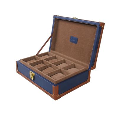 China Lxuxury Vintage Double-Layer 8 Slots Leather Watch Box Luxury Watch Case For Watch Shops for sale