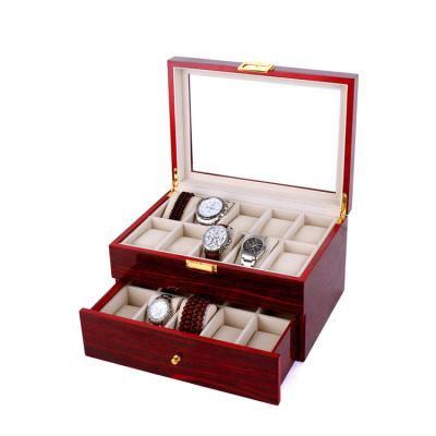 China Custom Logo New Design High Quality Double Layer 20 Slot Wooden Watch Box Dustproof Shockproof Velvet Waterproof Watch Box With Drawer for sale