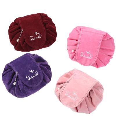 China NATIONAL Customize Logo Color Purple Portable Drawstring Cosmetic Makeup Pouch Case Bag For Women Girls Ladies for sale