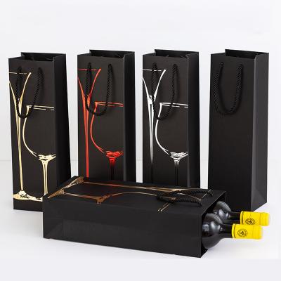 China Wholesale Hot Stamping Recycled Materials Wine Tote Bags Wine Bottle Gift Bags With Handle Custom Red Wine Carry Bag Recyclable for sale