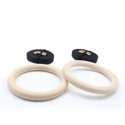 China Factory Durable Hot Selling Wooden Gymnastic Ring With Nylon Straps High Load Bearing Gym Rings for sale