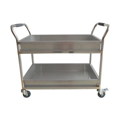 China Morden 2 Tier Stainless Steel Kitchen Dish Collecting Trolley Serving Cleaning Cart for sale