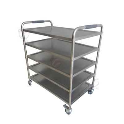 China Morden Kitchen 5 Tier Stainless Steel Trolley Cart Cheap Best Selling Industrial Mobile Cart for sale