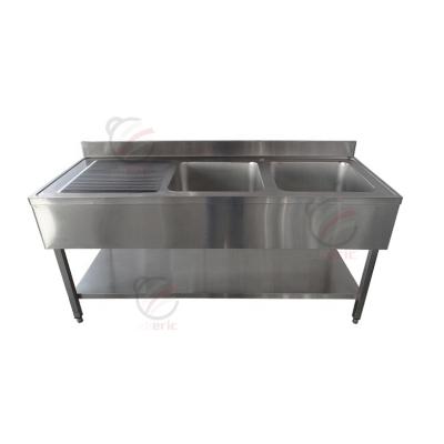 China Without Faucet Commercial Restaurant Kitchen Stainless Steel Sink Two Compartment Sink With Drainer for sale