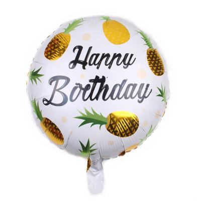 China Party Deoration 18inch Happy Birthday Foil Balloons Round Foil Mylar Balloons Floating Pineapple Pattern Balloon For Birthday Party for sale