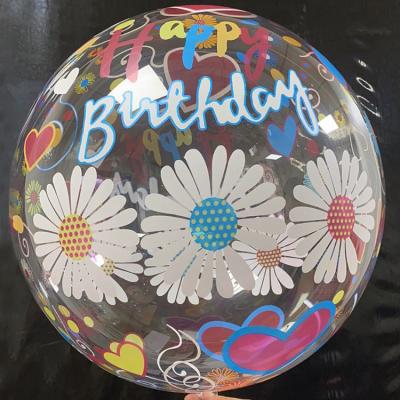 China Modern Quality 20inch High Quality Flower Pattern Printing Bobo Balloon Letter Baby Happy Birthday Bobo Pre-stretch Balloon Printed for sale