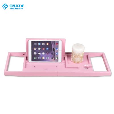 China New 2020 sustainable product home bath shelf reck colorful trending ipad standing bathtub caddy tray for sale