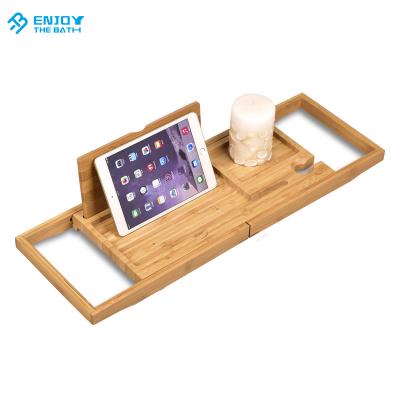 China Bamboo Bridge in Carriage Wholesale Extendable Natural Bamboo Tray Table Bath Rack for sale