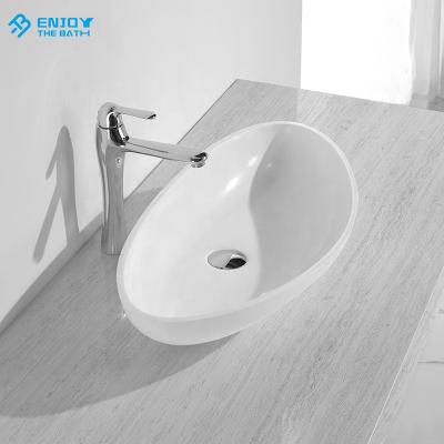 China Modern Design Bathroom Countertop White Matte Wash Basin Sink Oval Vanity Basin for sale