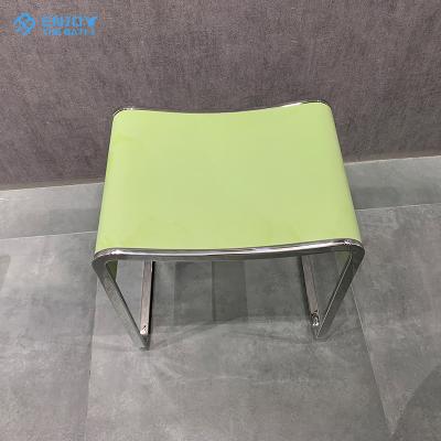 China Lightweight Acrylic Solid Outdoor Storage Green Color Shower Stool With Stainless Steel For Bathroom for sale