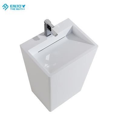 China Hot Fashin Resin Modern Design Solid Outdoor Freestanding Basin Acrylic Stone Pedestal Sink for sale