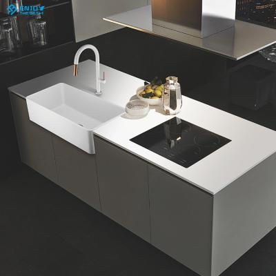 China Without Faucet High Quality Stain Resistance Home Design Kitchen Quartz Sink Square Stone Basin for sale