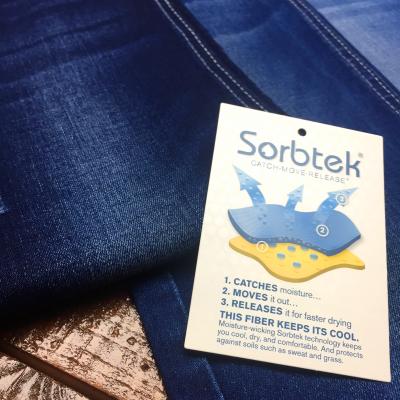 中国 ozの湿気のWicking 9本のSorbtekの伸縮性があるジーンズ材料は乾燥した冷却するために保つ 販売のため