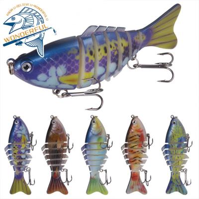 China Available Plastic Molding Wobblers Sample 3D Eyes 95mm Long 7 Hard Segmented Sinking Multi Jointed Swimbait Lure for sale