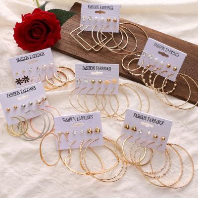 China Hiphop Fashion Pearl Circle Earrings Set Vintage Tassel Gold Metal Earrings Women Circle Ear Ring Sets Circle Earring 2021 Trend for sale