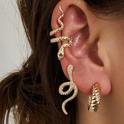 China 3Pcs/set Luxurious Fashionable Gold Color Punk Simple Creative Simple Cool Snake Clip Earrings For Women Shape No Piercing Adjustable Earing Jewelry for sale