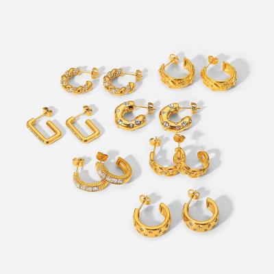 China 2022 New Design Luxurious Luxury Stainless Steel Earrings Shape 18K Gold Diamond C Shape Earrings Women's Earrings for sale