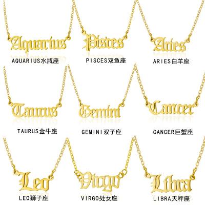 China Fashion Gold 12 Constellation Letter Necklace Cancer Leo Scorpio Necklace CLASSIC Custom Jewelry Personalized Letter Necklace for sale