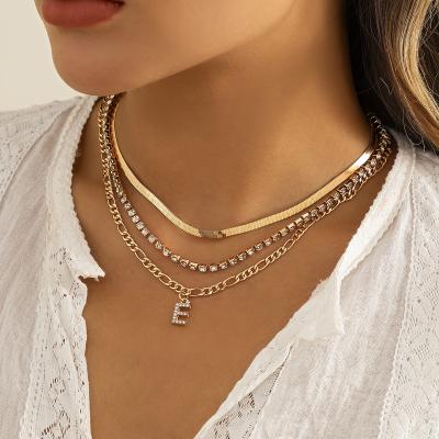 China Wholesale Multilayer Snake Bone Chain Necklace Jewelry Vintage Diamond Letter E Punk Pendant Women Retro Hip Hop Necklace for sale