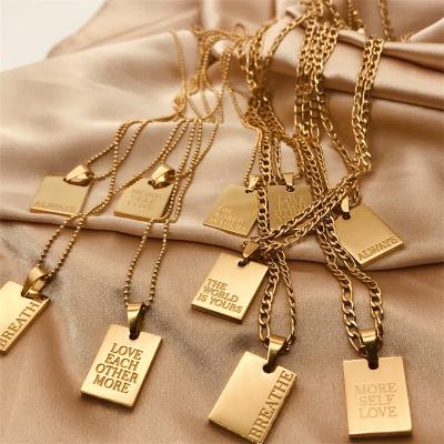 China CLASSIC 316 Stainless Steel Letter Necklace Square Pendant Fashion Waterproof Necklace 2022 Metal Gold Necklace 18 for sale