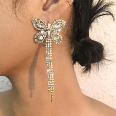 China Hiphop Fashion Diamond Butterfly Tassel Earrings Beautiful Women Luxury Dangle Earrings Party Gifts Jewelry For Women for sale