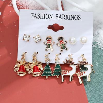 China Christmas cute earrings set European and American Santa Claus Snow Bell Elk Earrings 6 sets of Christmas earrings for women for sale