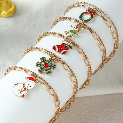 China New BOHEMIA Christmas Festival Simple Women's Girls Snowman Snowflake Boot Deer Charms Bracelets Bangles Pendant Jewelry for sale