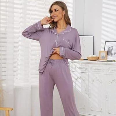 China QUICK DRY Button Up Pajamas For Women,Loungewear Ladies Soft Pajamas Set Long Sleeve Sleepwear for sale