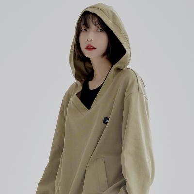 China 2023 Women's Hooded Sweater Large V-Neck Sweater Anti-wrinkle Sweater Women's First Loose Drop First Shoulder Top New for sale