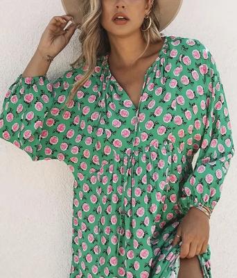 China Customized order anti-static floral women making printed woman dress vintage maxi printed dresses summer long dresses for women for sale