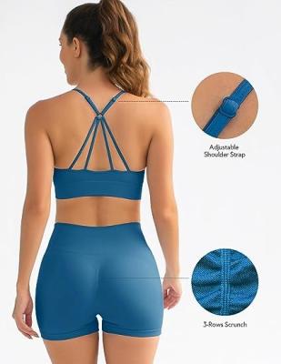 China Antibacterial Fitness Suit 2 Piece Rib Seamless Yoga Suit High Waist Shorts for sale