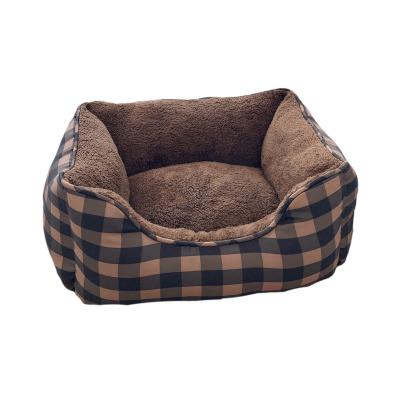 China Breathable Dark Brown Square Pet Striped Comfortable Sleep Control Plaid Nest Dog Sleep Nest for sale