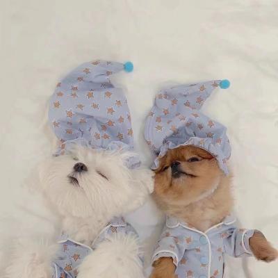 China 2022 Cute INS Dog Spring And Summer Star Viable Home Pajamas With Nightcap Pet Clothes Dog And Cat Clothes Teddy Bear Coat for sale