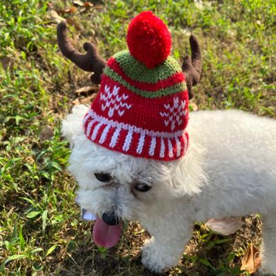 China New Arrival Viable Wholesale Pet Christmas Costume Accessories Knit Christmas Hat Set Christmas Pet Toy With Reasonable Price for sale