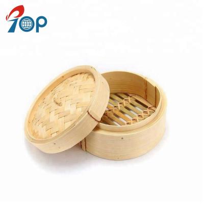 China Stackable 10 Inch Bamboo Food Steamer Sustainable Basket 2 Tier Bamboo Steamer for sale