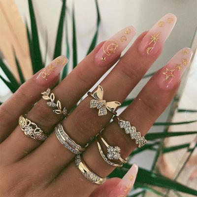 China New Fashion New Fashion Jewelry Rings Vintage 7 Sets Diamond Set Butterfly Leaf Flower Rings Party Rings Set for sale