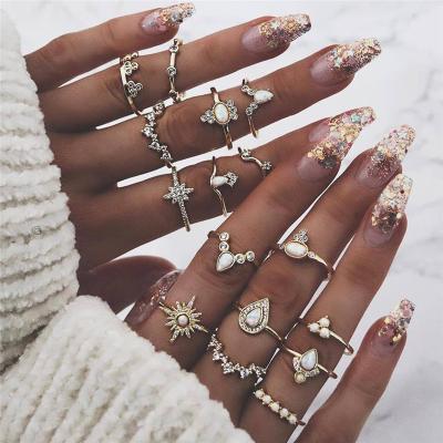 China Hot Selling BOHEMIA 16 Pcs Women Rings Set Knuckle Rings Bohemian Gold Rings For Girls Party Gifts for sale