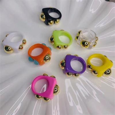 China 2021 Cute New Arrivals INS Hot Sell Resin Rings Vintage Sparkles Colorful Geometry Heart Smile Rings for sale