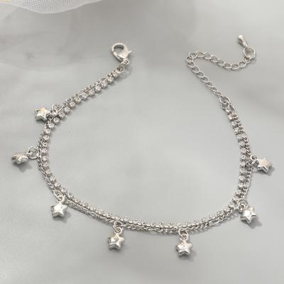 China TRENDY Sliver Gold Plated Zircon Chain Chunky Non Tarnish Anklets Star Dangle Tassel Anklets Bracelet for sale