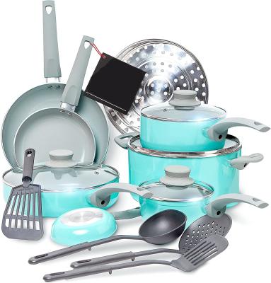 China Sustainable 16 Piece Pots And Pans Set Cookware Set Nonstick Aluminum Body Cookware Sets for sale