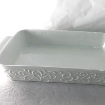 China Home Cheap Wholesale Rectangle White Stoneware Wholesale Price White Stoneware Kitchen Bakeware Dish Ceramic Cooking Pans for sale