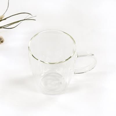 China Sustainable Borosilicate Glass Heat-Insulated Double Wall Glass Mug For Hot Coffee And Tea With Handle for sale