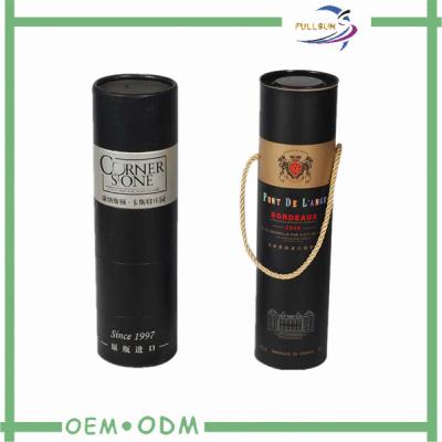 China Custom Round Black  Wine Tube Gift Box Paper Packing Foil Stamp for sale