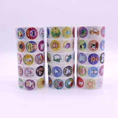 China Self-adhesive Cute Cartoon Kawaii Reward Waterproof Motivational Baby Kids Printed Paper Logo Label Roll Custom Sticker For Kids for sale