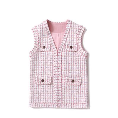 China QUICK DRY Haute couture tweed H medium length waistcoat pink simple vest early winter women's vest made in China for sale