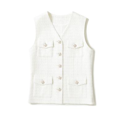 China All-Season Breathable Fashion and Creamy White V-Neckline Classic Scented V-Neck Wind Tweed Small Scented Vest for Women for sale